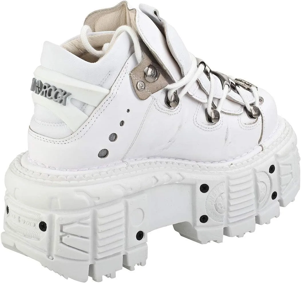 New Rock M-TANK106-C1 Unisex White 100% Leather Goth Platform Punk Ankle Boots Shoe