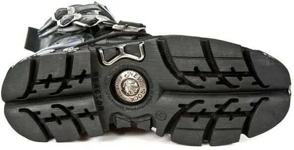 New Rock Men's Silver Metallic Skull Devil Goth Punk Leather Calf Boots