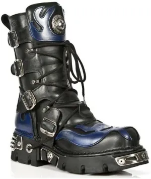 New Rock Men's Silver Metallic Skull Devil Goth Punk Leather Calf Boots