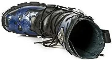 New Rock Men's Silver Metallic Skull Devil Goth Punk Leather Calf Boots