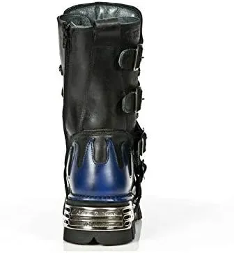 New Rock Men's Silver Metallic Skull Devil Goth Punk Leather Calf Boots