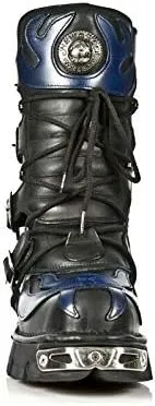 New Rock Men's Silver Metallic Skull Devil Goth Punk Leather Calf Boots