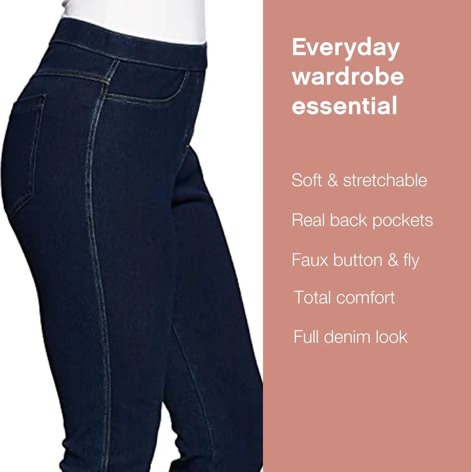 No Nonsense Classic Denim Leggings-Jeggings for Women with Real Back Pockets, High Waisted Stretch Jeans