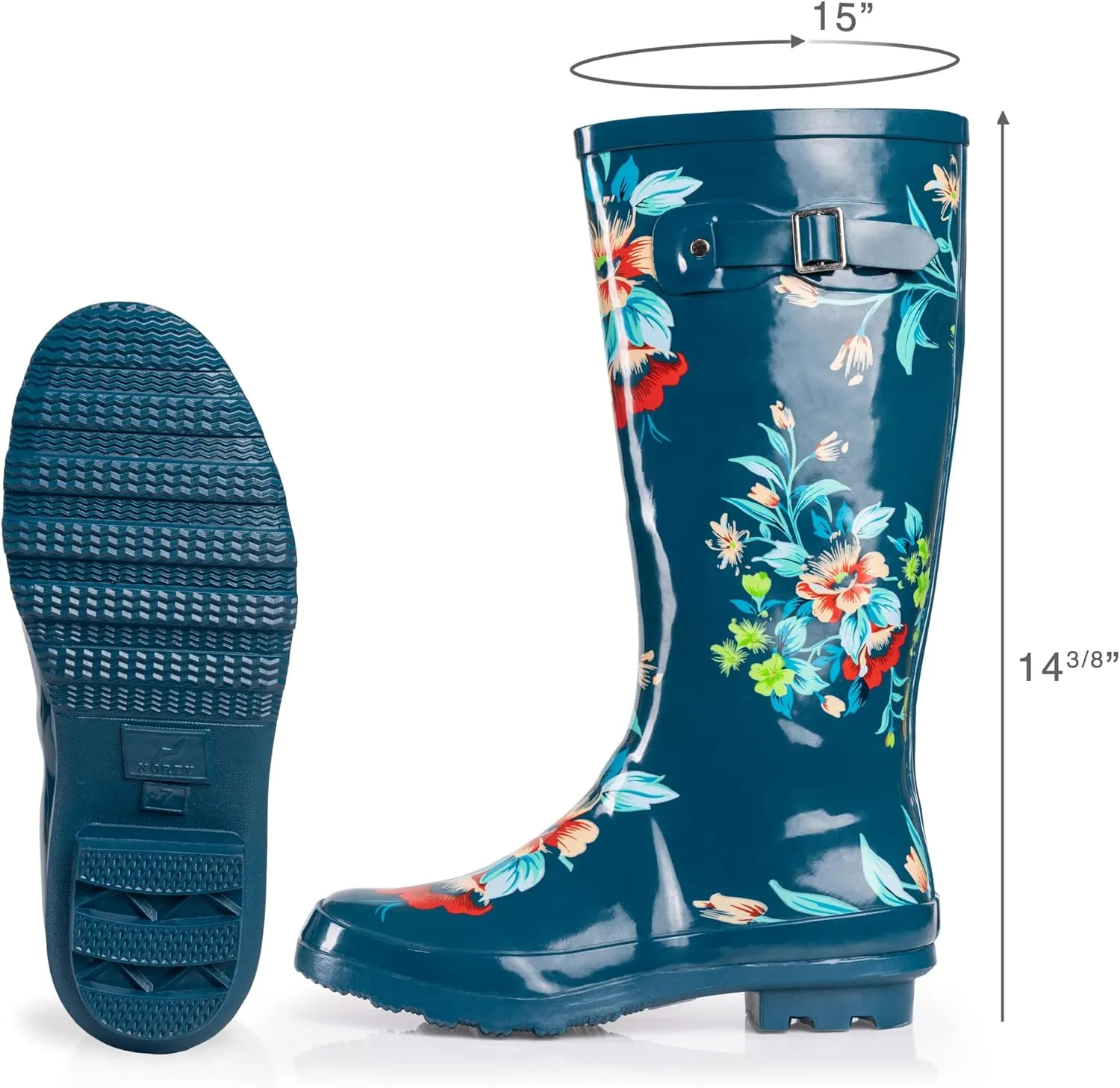 NORTY Women's Hurricane Rain Boots Knee High Calf Length - Glossy Matte Waterproof Rubber Tall Shoes