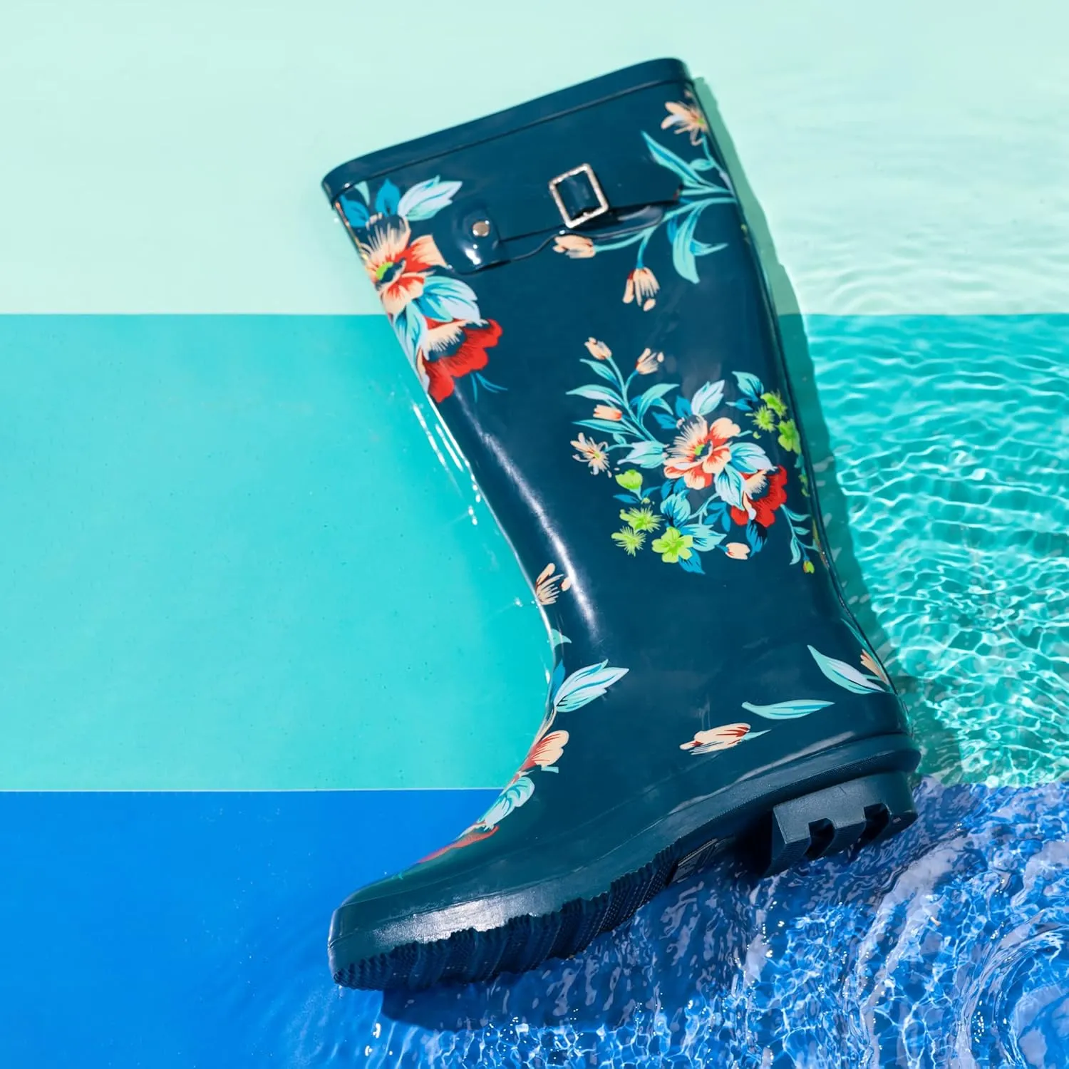 NORTY Women's Hurricane Rain Boots Knee High Calf Length - Glossy Matte Waterproof Rubber Tall Shoes
