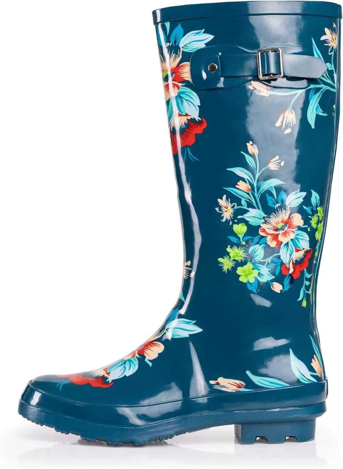 NORTY Women's Hurricane Rain Boots Knee High Calf Length - Glossy Matte Waterproof Rubber Tall Shoes