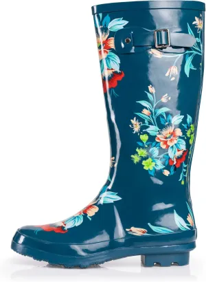 NORTY Women's Hurricane Rain Boots Knee High Calf Length - Glossy Matte Waterproof Rubber Tall Shoes