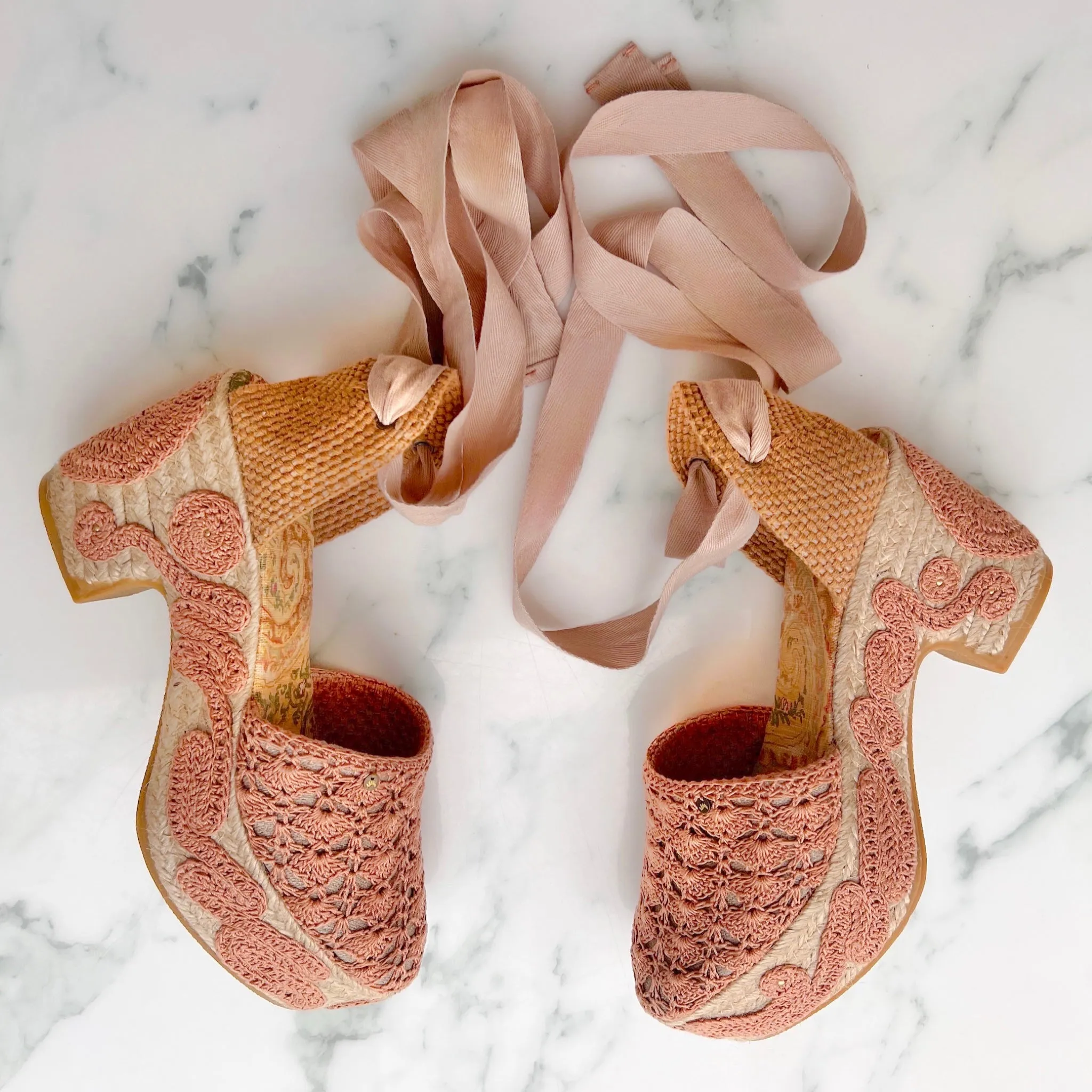 Nude Crochet Appliqué Wonder Heels