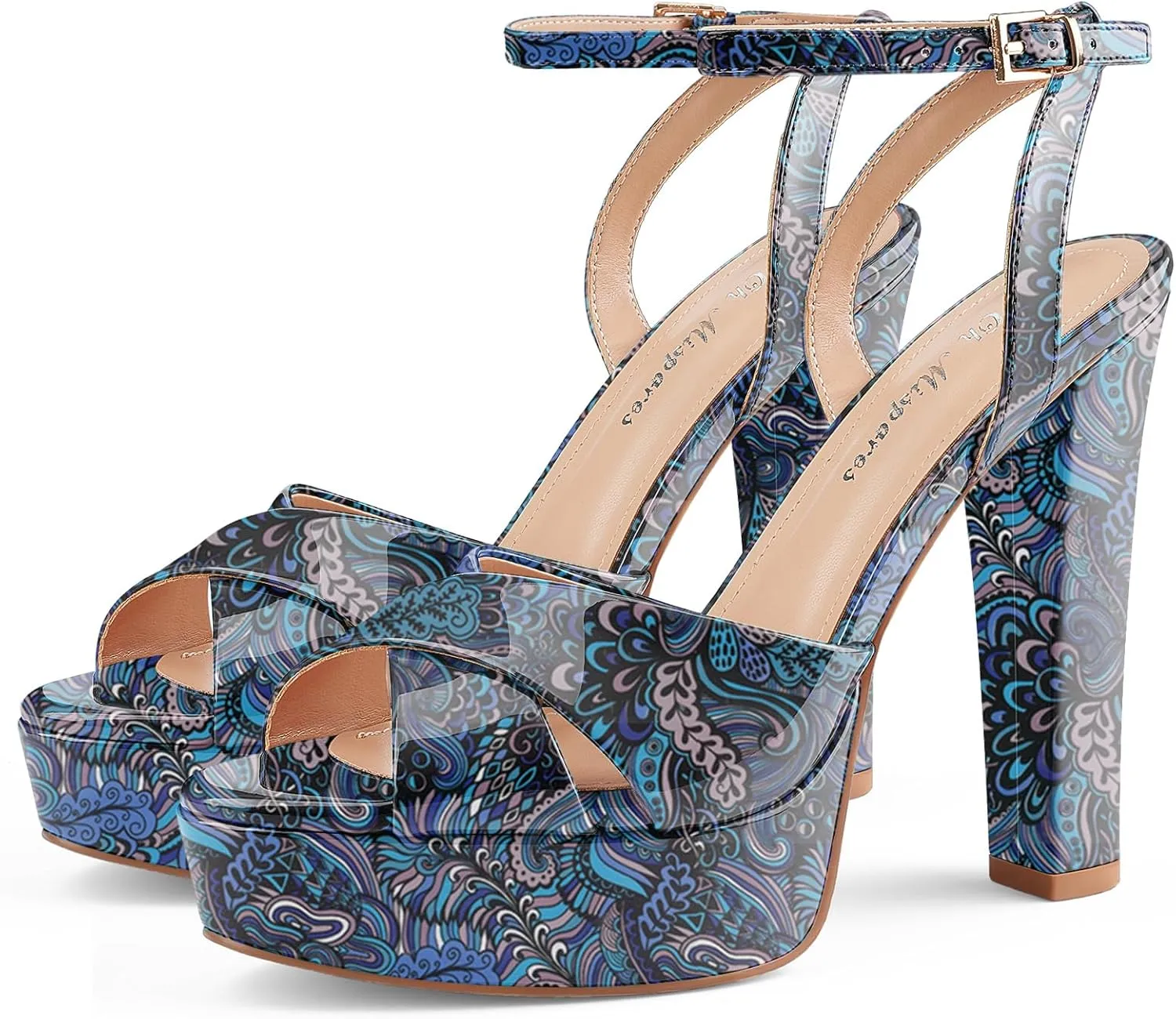 Oh Mispares Block High Heel Sandals for Women Peep Toe Platform Cross Strappy Sexy Heeled Gold Slingback Heels for Dress Jeans Summer Weddings
