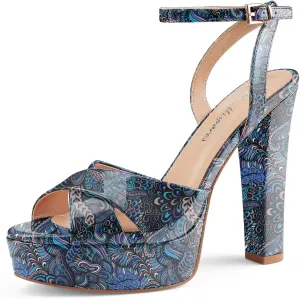 Oh Mispares Block High Heel Sandals for Women Peep Toe Platform Cross Strappy Sexy Heeled Gold Slingback Heels for Dress Jeans Summer Weddings