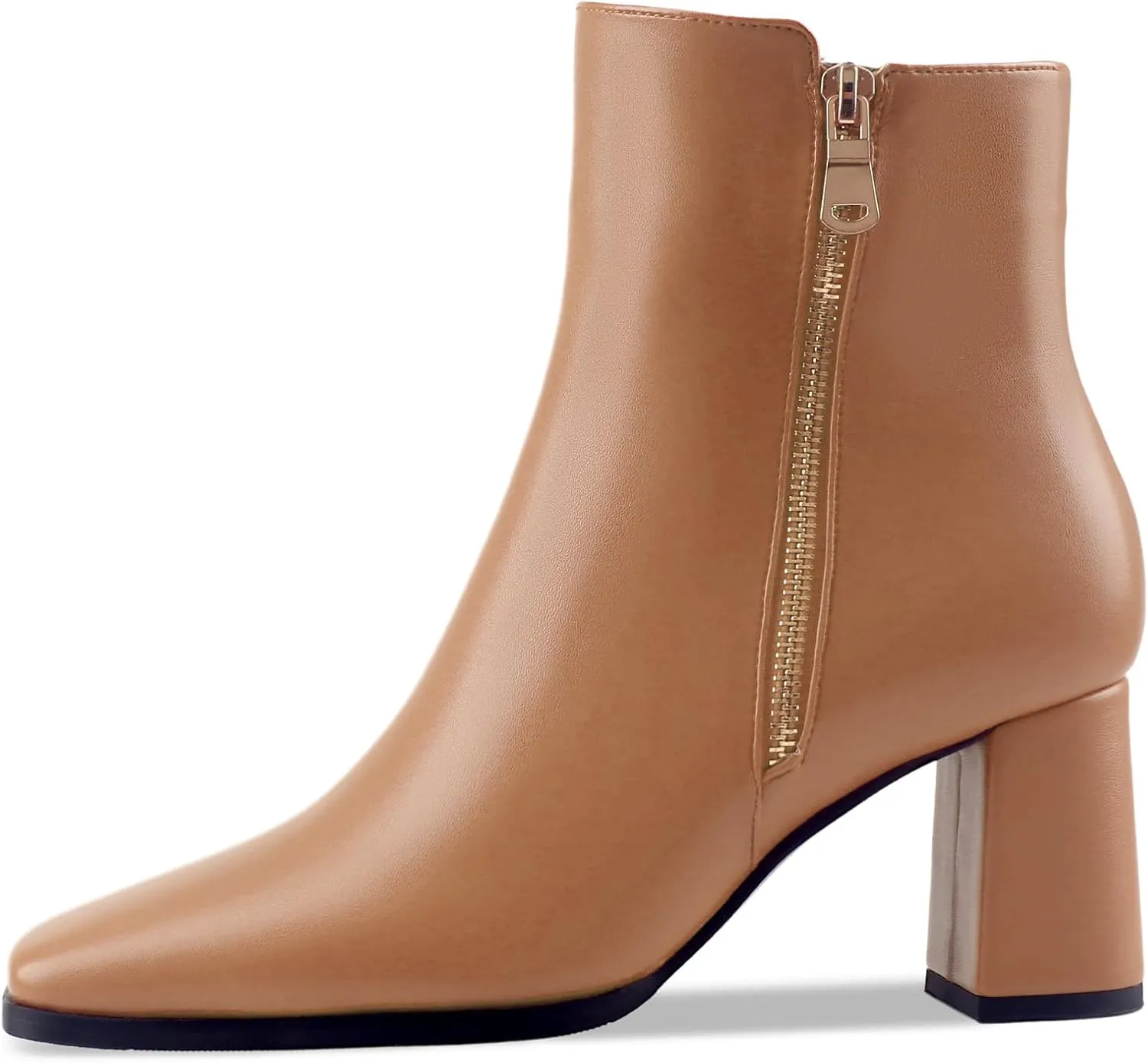Oh Mispares Women's Chunky Heel Ankle Booties Square Toe Short Block Boots Heeled Shoes Side Zipper Comfortable Closed Toe Heels for Ladies Girls 3 Inches