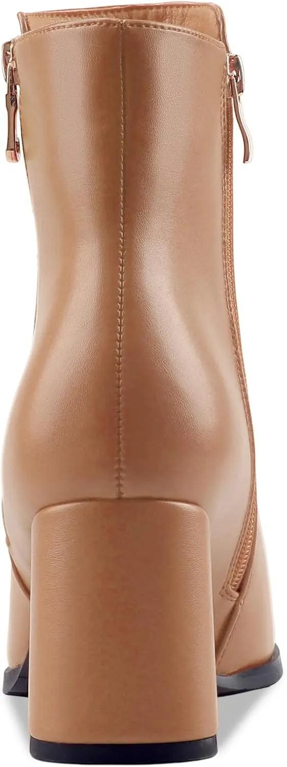 Oh Mispares Women's Chunky Heel Ankle Booties Square Toe Short Block Boots Heeled Shoes Side Zipper Comfortable Closed Toe Heels for Ladies Girls 3 Inches