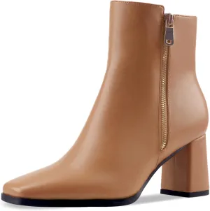 Oh Mispares Women's Chunky Heel Ankle Booties Square Toe Short Block Boots Heeled Shoes Side Zipper Comfortable Closed Toe Heels for Ladies Girls 3 Inches