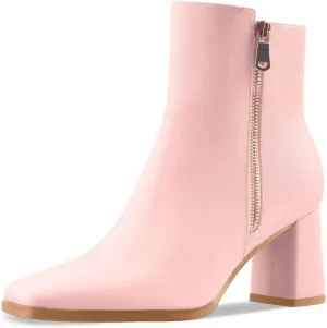 Oh Mispares Women's Chunky Heel Ankle Booties Square Toe Short Block Boots Heeled Shoes Side Zipper Comfortable Closed Toe Heels for Ladies Girls 3 Inches