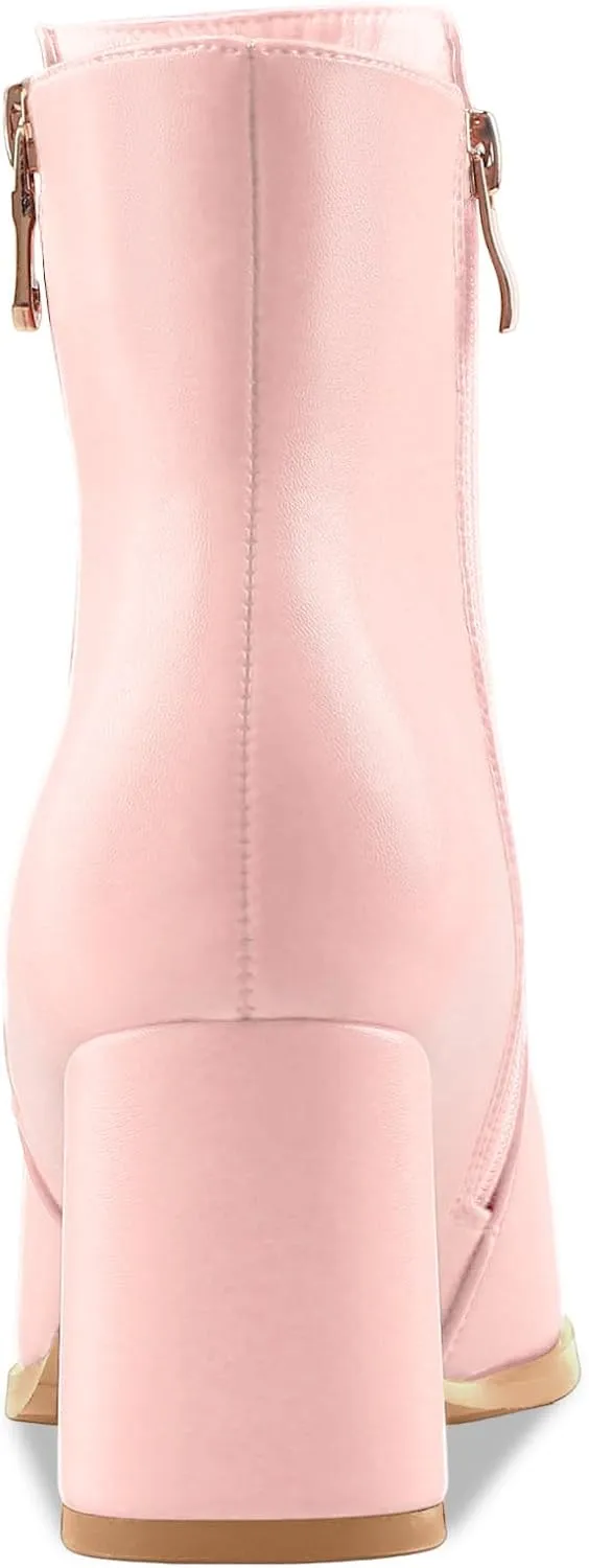 Oh Mispares Women's Chunky Heel Ankle Booties Square Toe Short Block Boots Heeled Shoes Side Zipper Comfortable Closed Toe Heels for Ladies Girls 3 Inches
