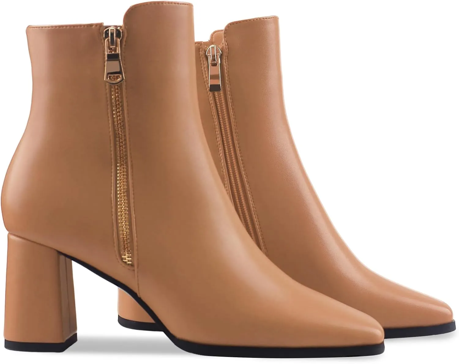 Oh Mispares Women's Chunky Heel Ankle Booties Square Toe Short Block Boots Heeled Shoes Side Zipper Comfortable Closed Toe Heels for Ladies Girls 3 Inches
