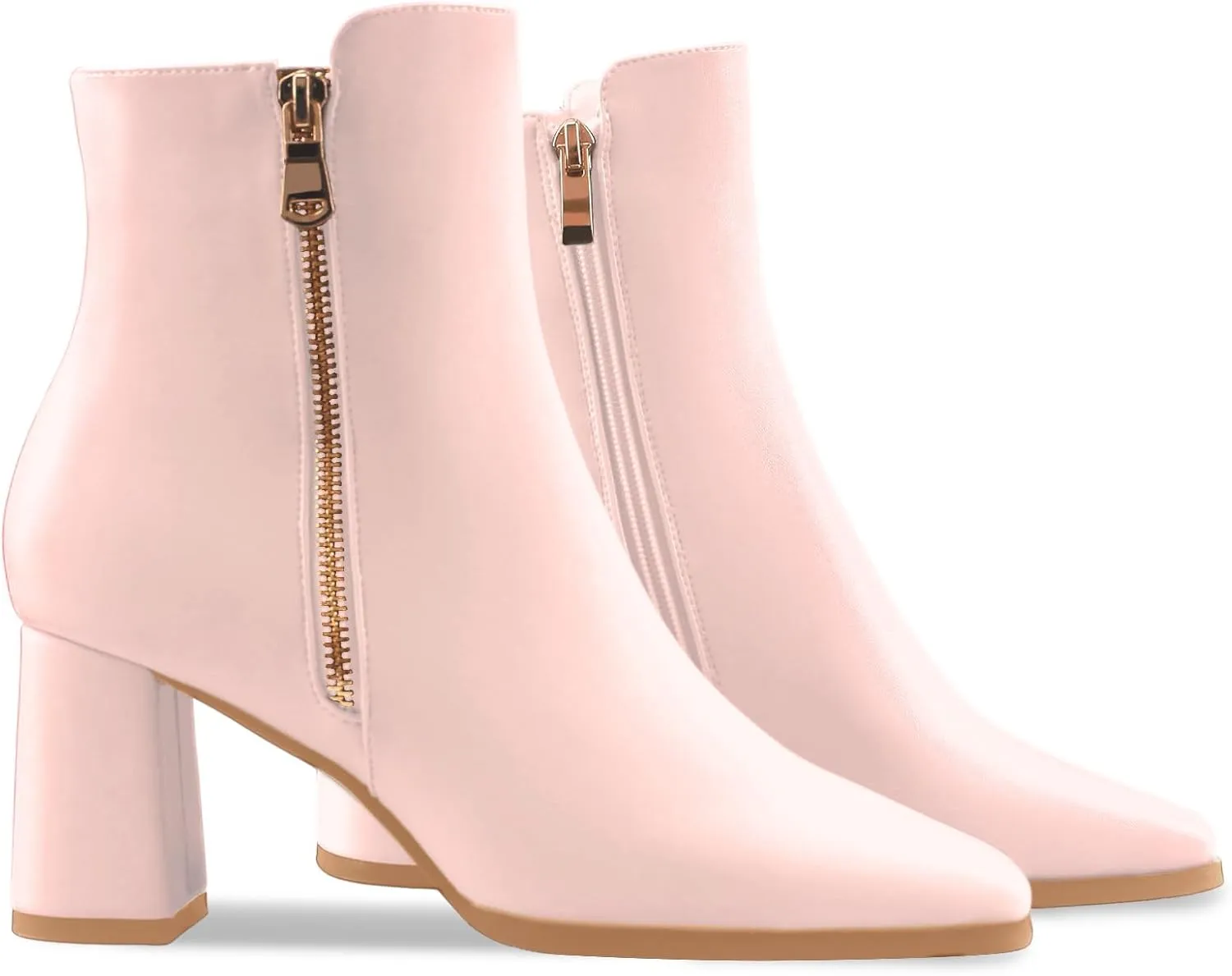 Oh Mispares Women's Chunky Heel Ankle Booties Square Toe Short Block Boots Heeled Shoes Side Zipper Comfortable Closed Toe Heels for Ladies Girls 3 Inches