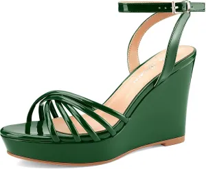 Oh Mispares Women’s Platform Wedge Sandals Open Toe Strappy Dress Shoes Adjustable Ankle Strap Buckle 4 Inch High Heels for Party Wedding and Office