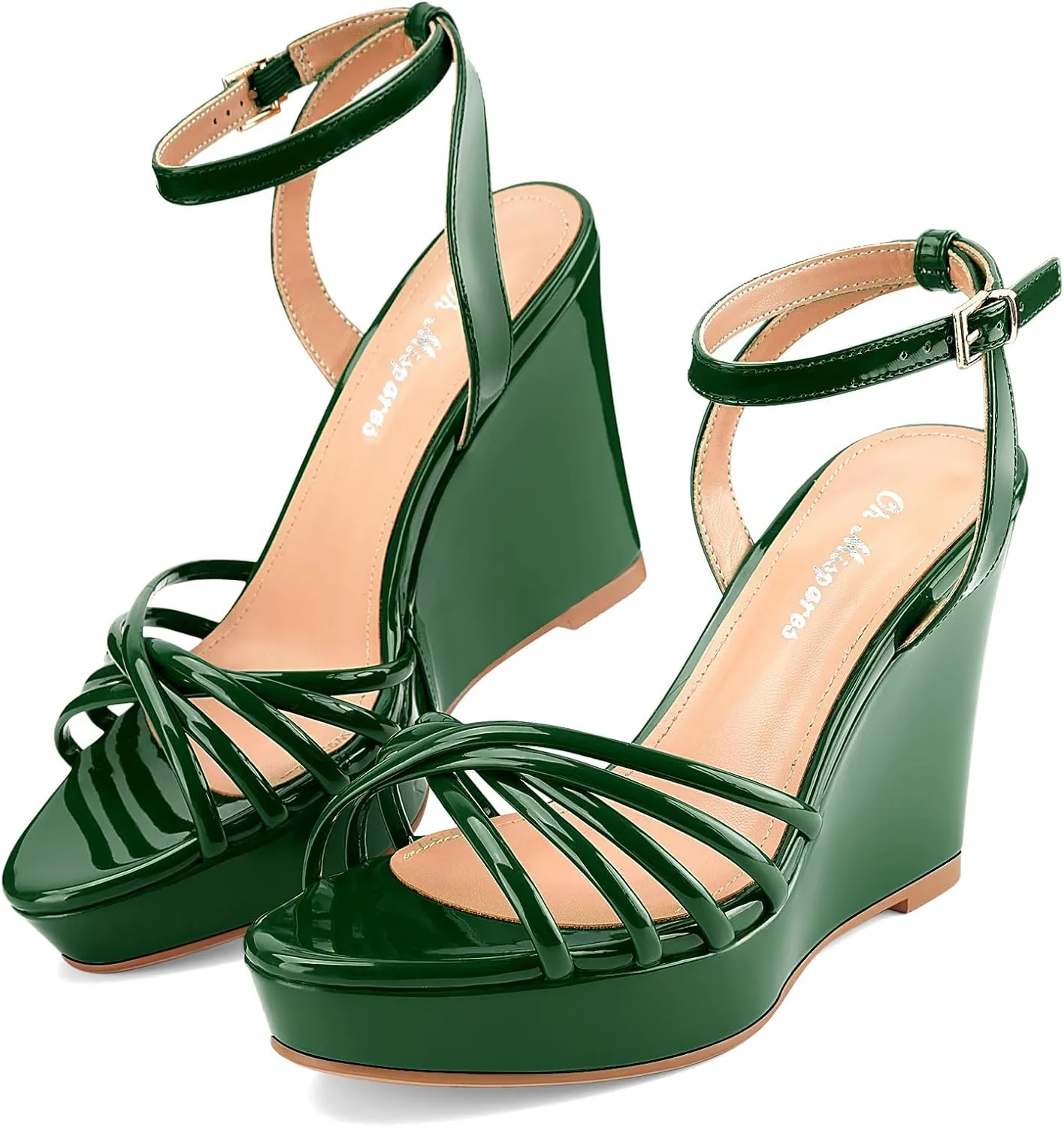 Oh Mispares Women’s Platform Wedge Sandals Open Toe Strappy Dress Shoes Adjustable Ankle Strap Buckle 4 Inch High Heels for Party Wedding and Office