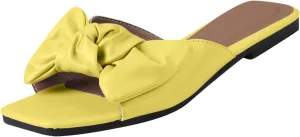 oiangi Bow Sandals for Women Flat Trendy Casual Solid Square Toe Open Toe Slip-on Slippers Summer Cute Comfy Outdoor Beach Shoes Flip Flops Sandalias Niña
