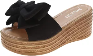 oiangi Sandals for Women Dressy, 2021 Comfy Bow Flats Casual Platform Slope Heels Summer Beach Flip Flops Slippers