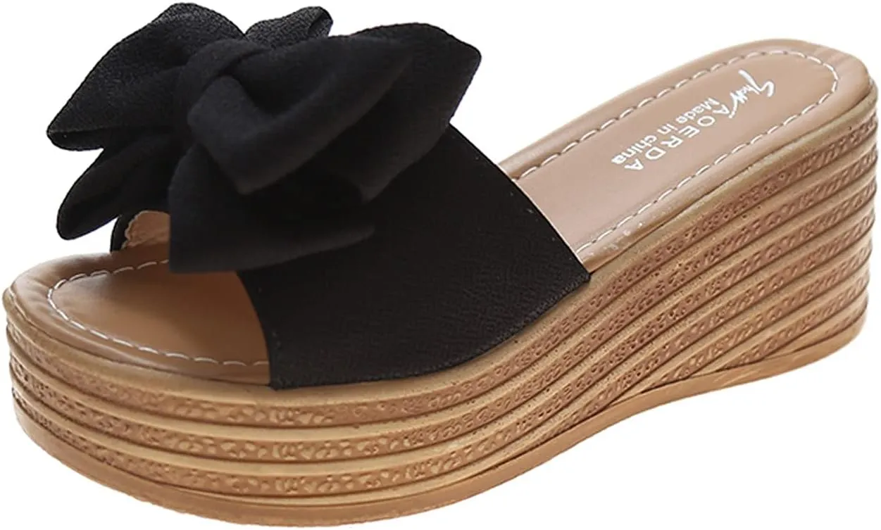 oiangi Sandals for Women Dressy, 2021 Comfy Bow Flats Casual Platform Slope Heels Summer Beach Flip Flops Slippers
