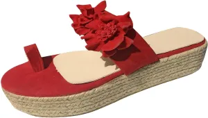 oiangi Summer Espadrille Sandals for Women Fashion Flower Strap Toe Ring Open Toe Platform Sandals Comfortable Casual Trendy Slip On Beach Shoes