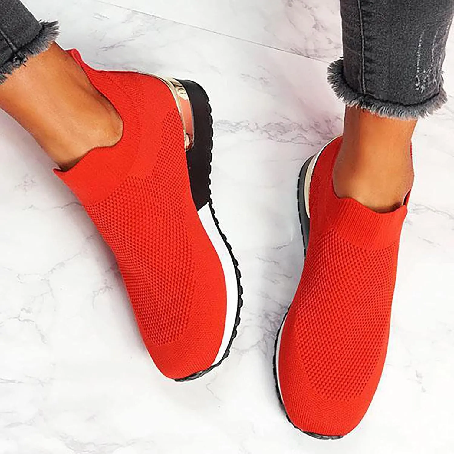 oiangi Women's Athletic Walking Shoes Casual Mesh-Breathable Comfortable Non-Slip Work Sneakers