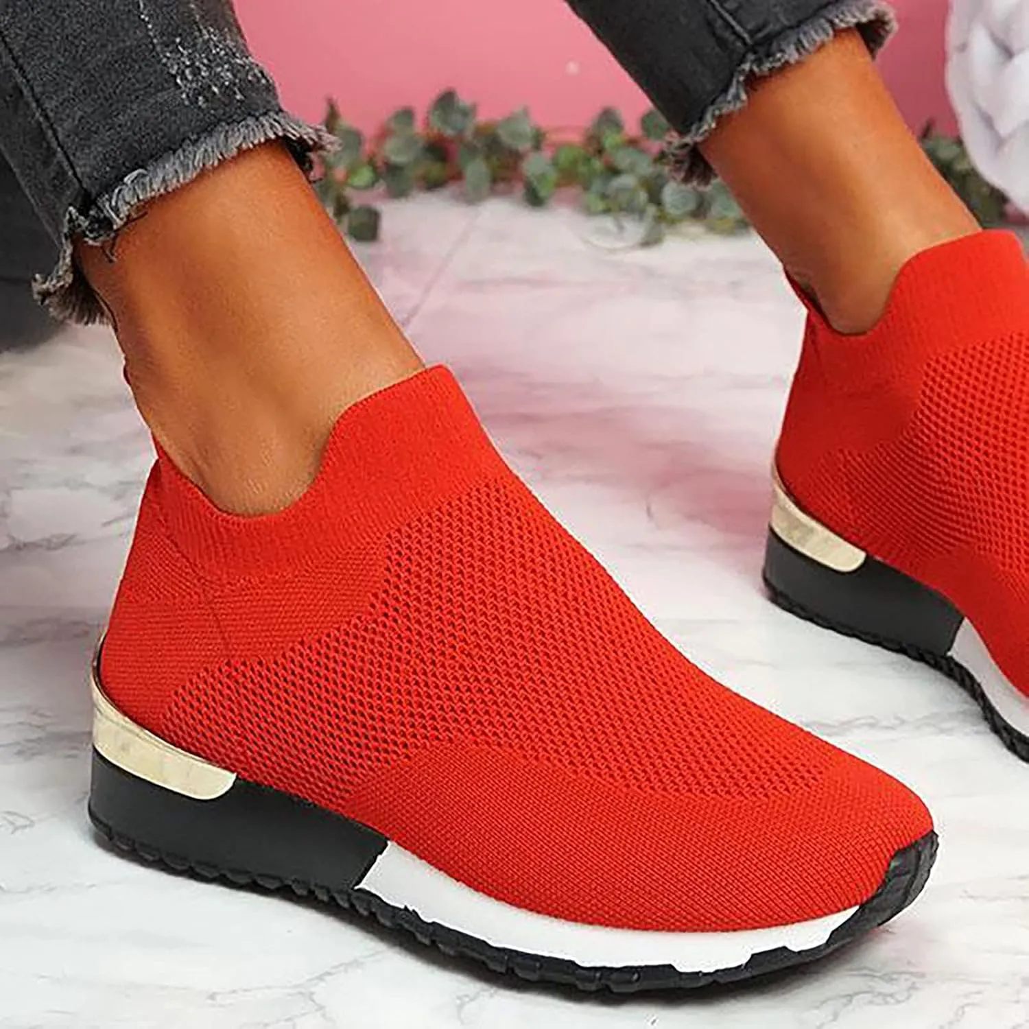 oiangi Women's Athletic Walking Shoes Casual Mesh-Breathable Comfortable Non-Slip Work Sneakers