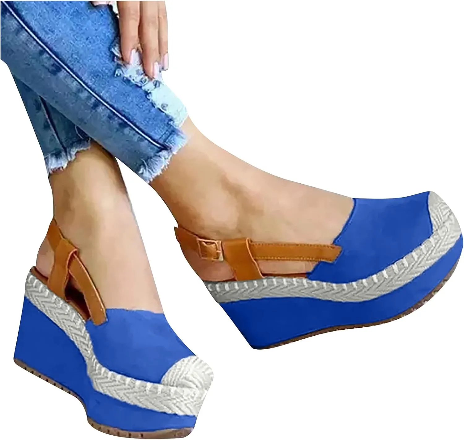 oiangi Women's Platform & Wedge Sandals Casual Summer Straps Buckle Slingback Baotou Closed Toes Heeled Sandals Comfy Boho Beach Shoes Sandalias Cuña