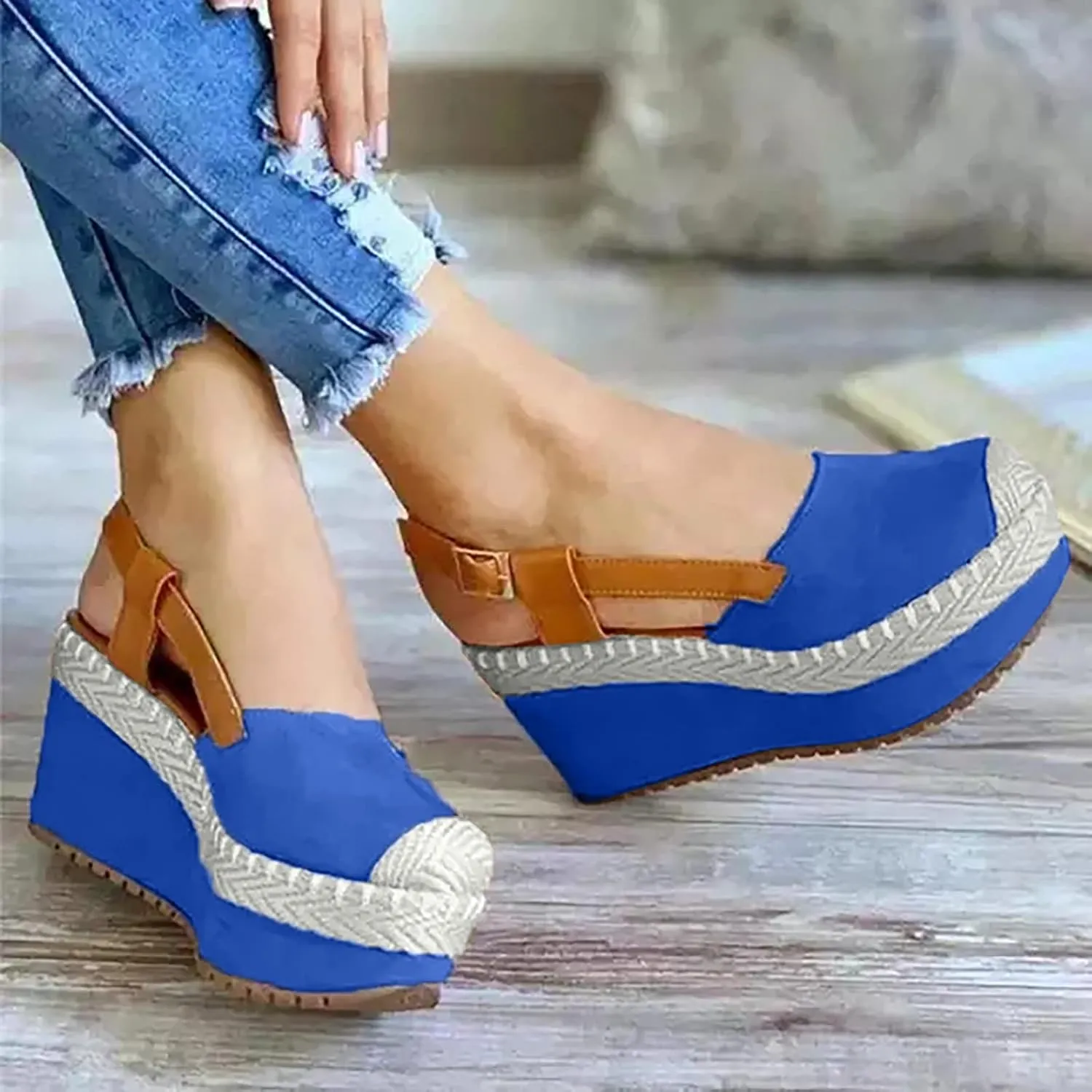 oiangi Women's Platform & Wedge Sandals Casual Summer Straps Buckle Slingback Baotou Closed Toes Heeled Sandals Comfy Boho Beach Shoes Sandalias Cuña