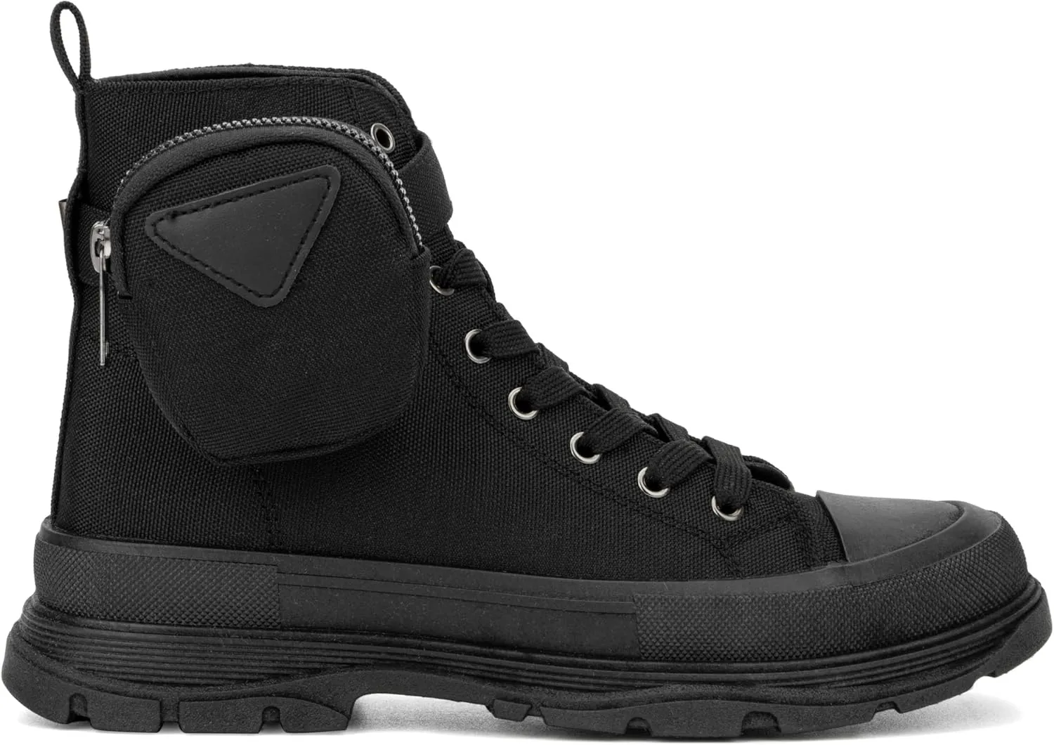 Olivia Miller Women's Fashion Shoes, Leilany Canvas Upper Rubber Sole Lace Up w Zip Pouch, Chunky Heel Round Toe Casual High Top Sneaker Bootie Ankle Combat Boots