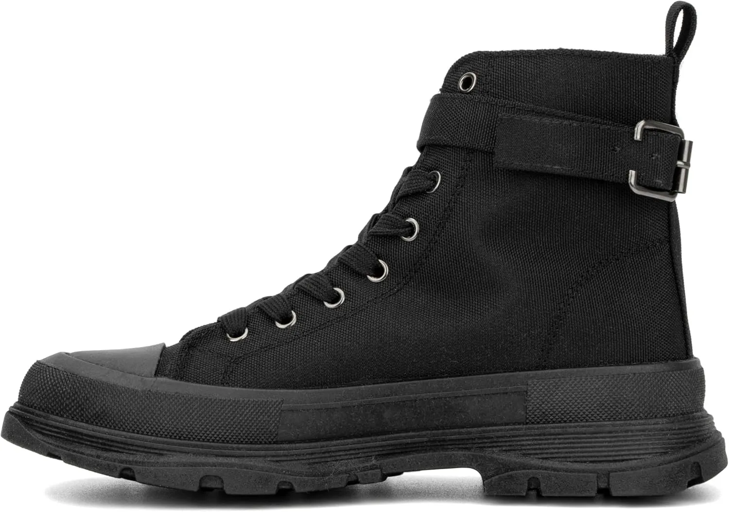 Olivia Miller Women's Fashion Shoes, Leilany Canvas Upper Rubber Sole Lace Up w Zip Pouch, Chunky Heel Round Toe Casual High Top Sneaker Bootie Ankle Combat Boots