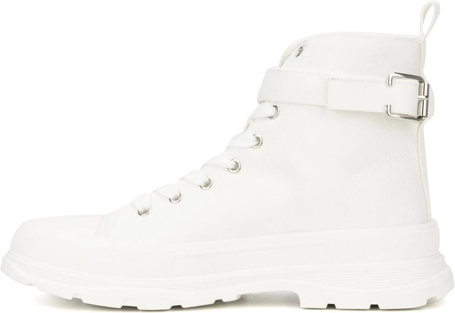 Olivia Miller Women's Fashion Shoes, Leilany Canvas Upper Rubber Sole Lace Up w Zip Pouch, Chunky Heel Round Toe Casual High Top Sneaker Bootie Ankle Combat Boots