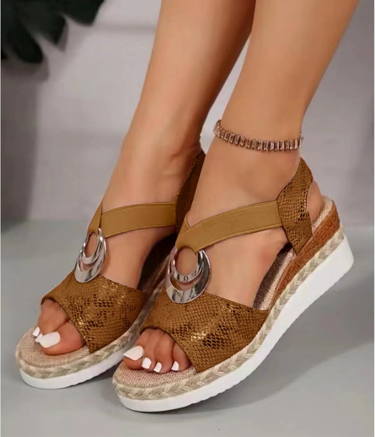 Open Toe Sandals for Women Wedge Heels Summer Dressy Platform Slippers Backless Walking Sneakers Arch Support Slides Orthotic Walking Sandal Comfy Orthopedic Slippers Bohemian Mules