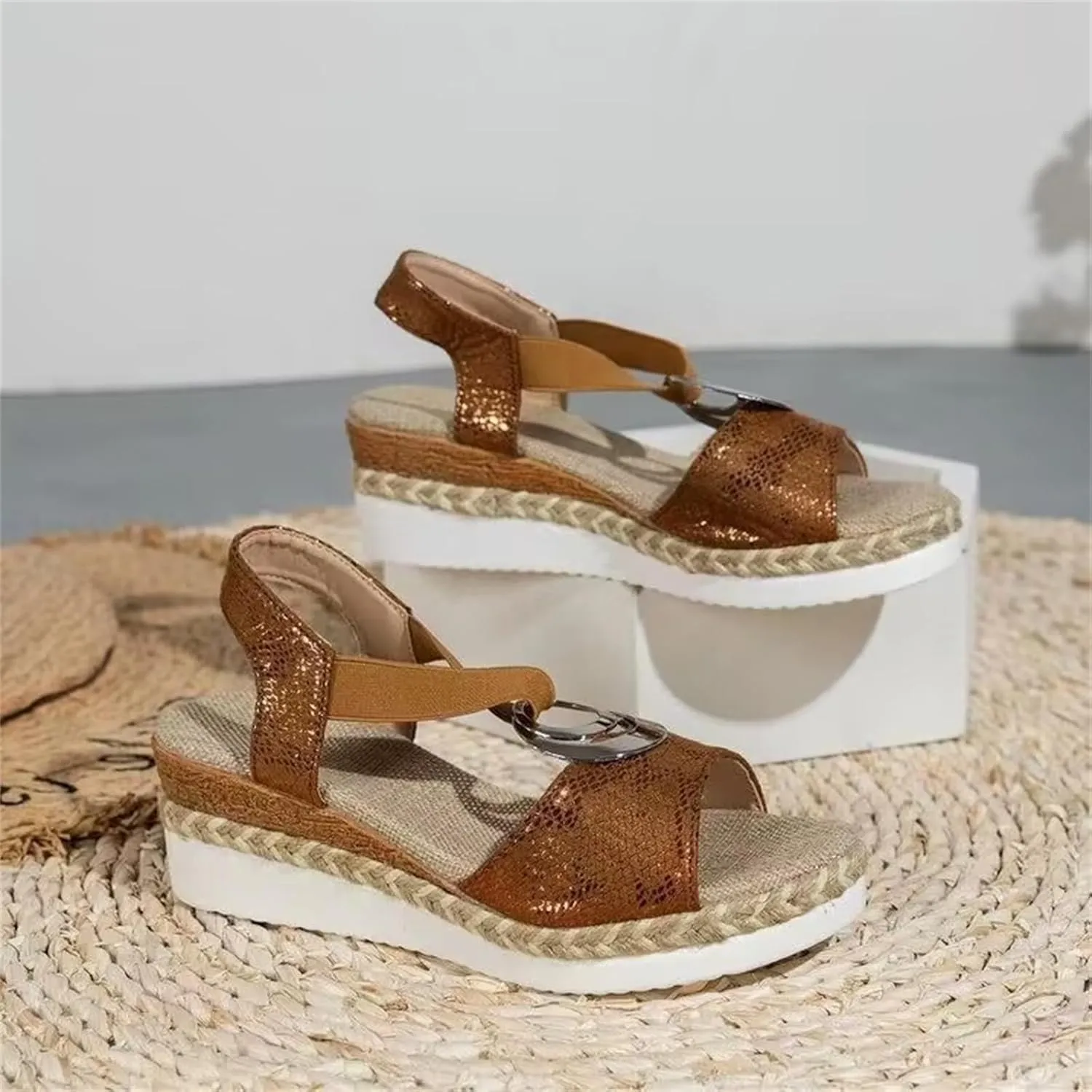 Open Toe Sandals for Women Wedge Heels Summer Dressy Platform Slippers Backless Walking Sneakers Arch Support Slides Orthotic Walking Sandal Comfy Orthopedic Slippers Bohemian Mules