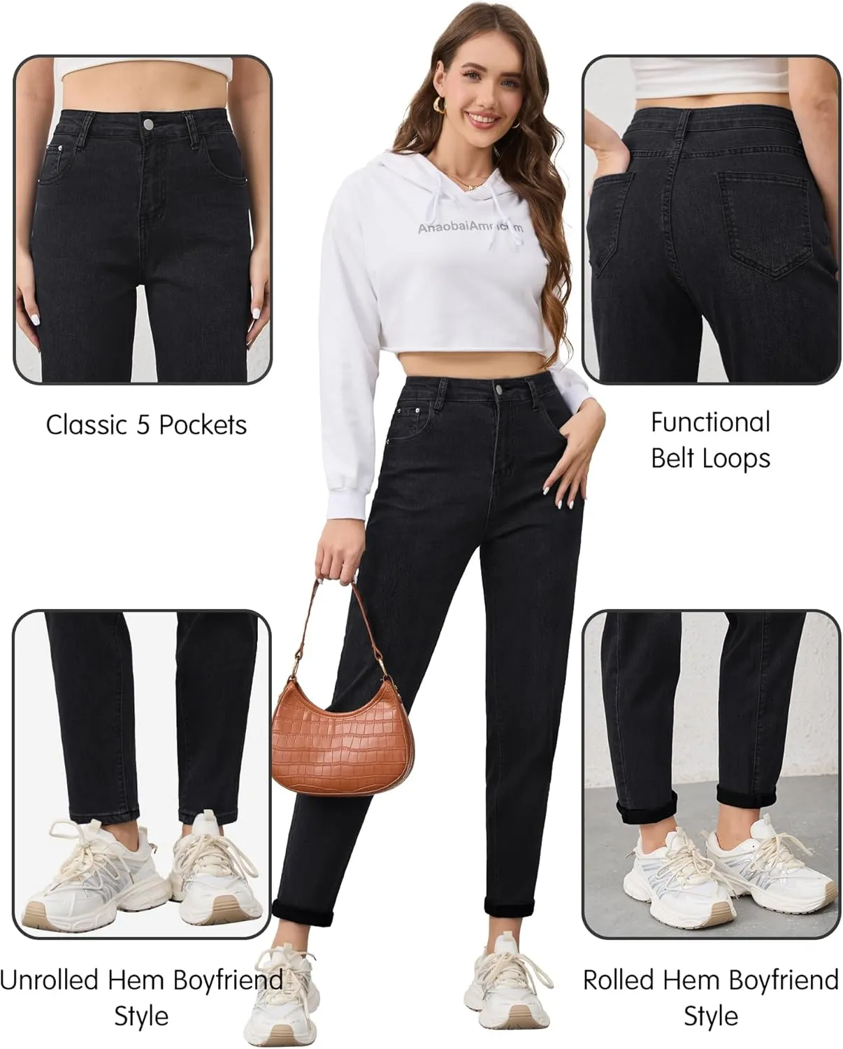 PACBREEZE Women's Boyfriend Jeans High-Rise Comfy Stretch Relaxed Casual Denim Pants with 5 Pockets, 4-18