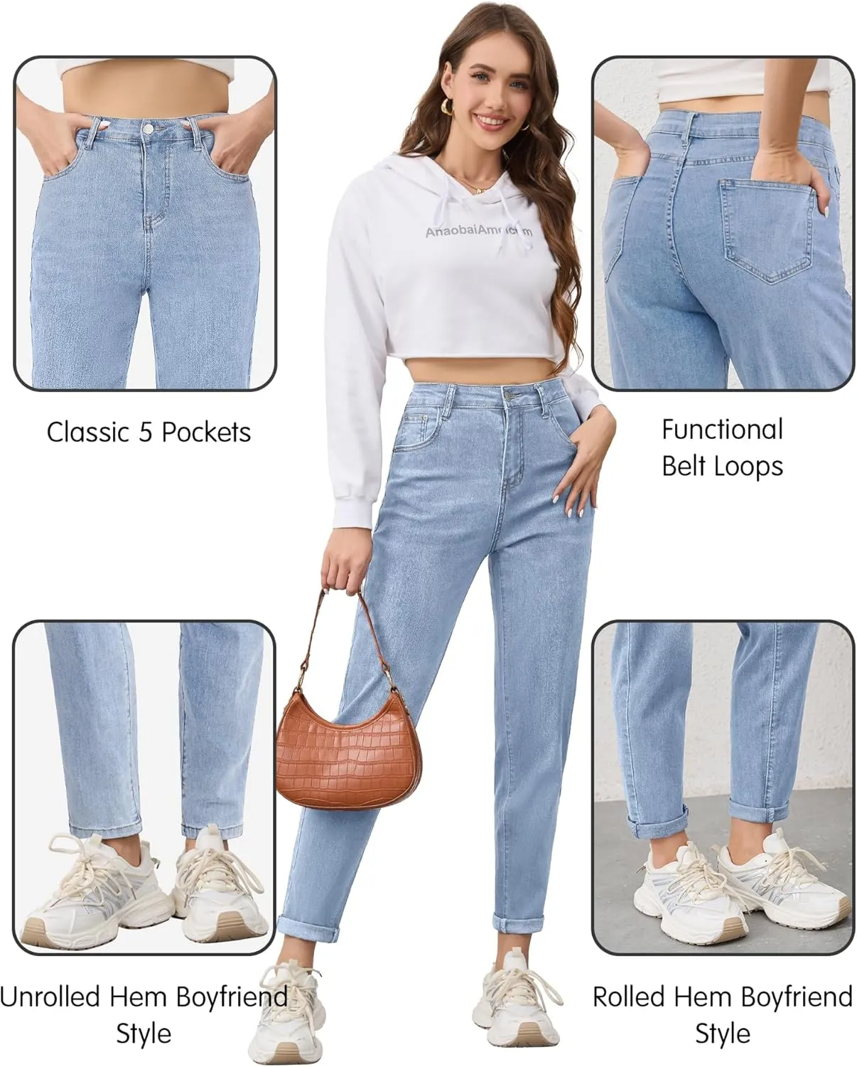 PACBREEZE Women's Boyfriend Jeans High-Rise Comfy Stretch Relaxed Casual Denim Pants with 5 Pockets, 4-18