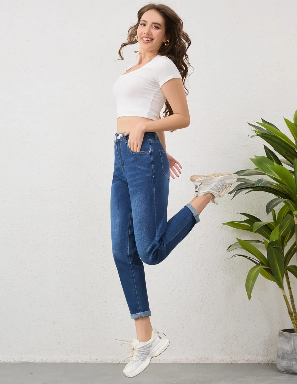 PACBREEZE Women's Boyfriend Jeans High-Rise Comfy Stretch Relaxed Casual Denim Pants with 5 Pockets, 4-18