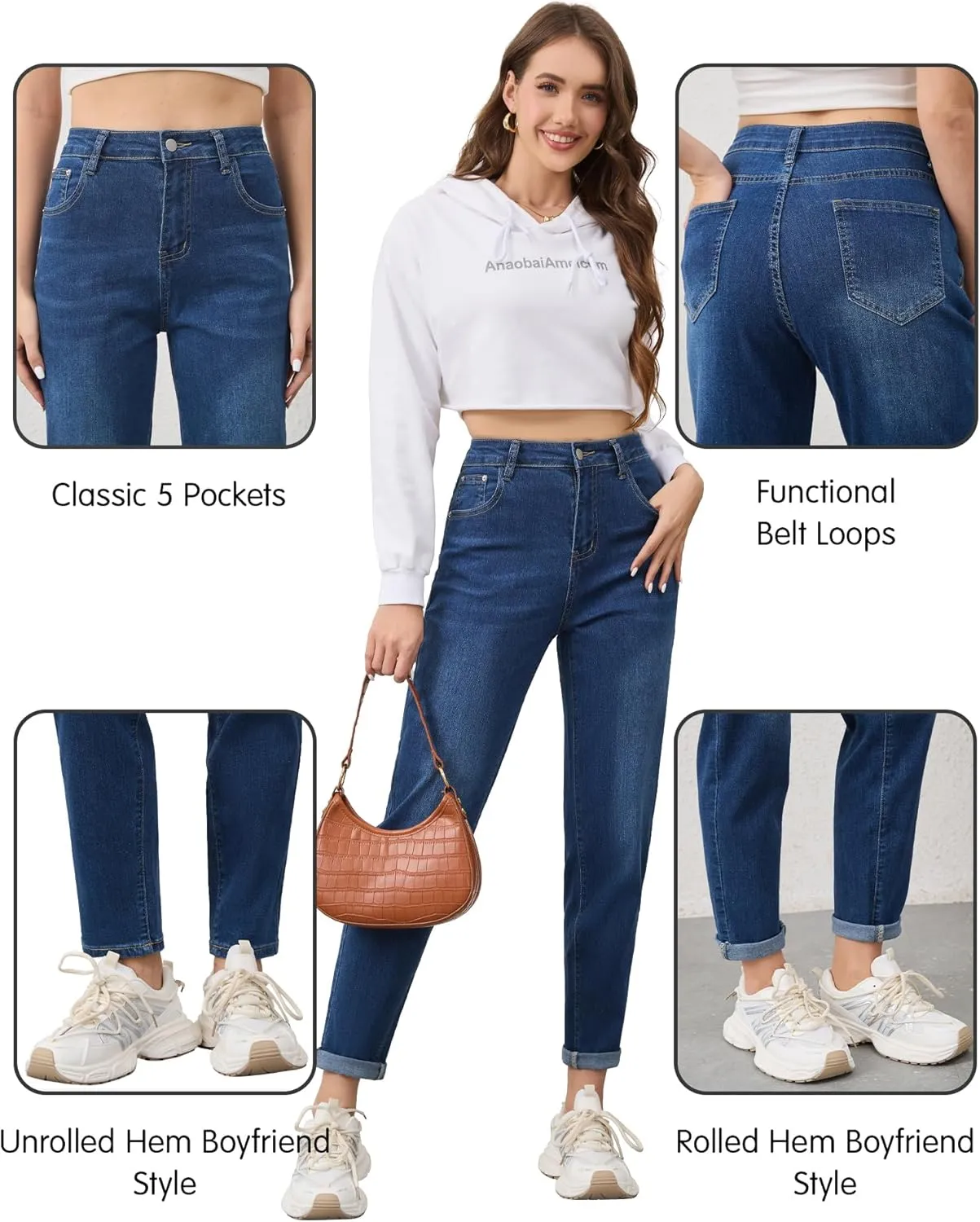 PACBREEZE Women's Boyfriend Jeans High-Rise Comfy Stretch Relaxed Casual Denim Pants with 5 Pockets, 4-18