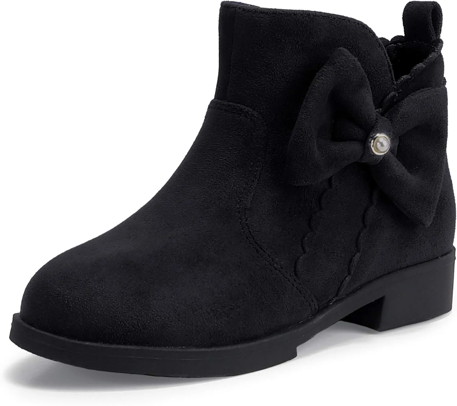 PANDANINJIA Toddler/Little Kid Girl's Clara Fashion Short Ankle Boots Pearls Bow Dress Booties with Zipper