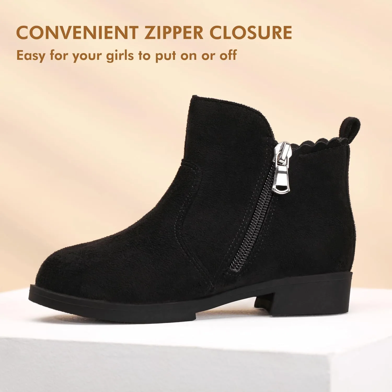 PANDANINJIA Toddler/Little Kid Girl's Clara Fashion Short Ankle Boots Pearls Bow Dress Booties with Zipper