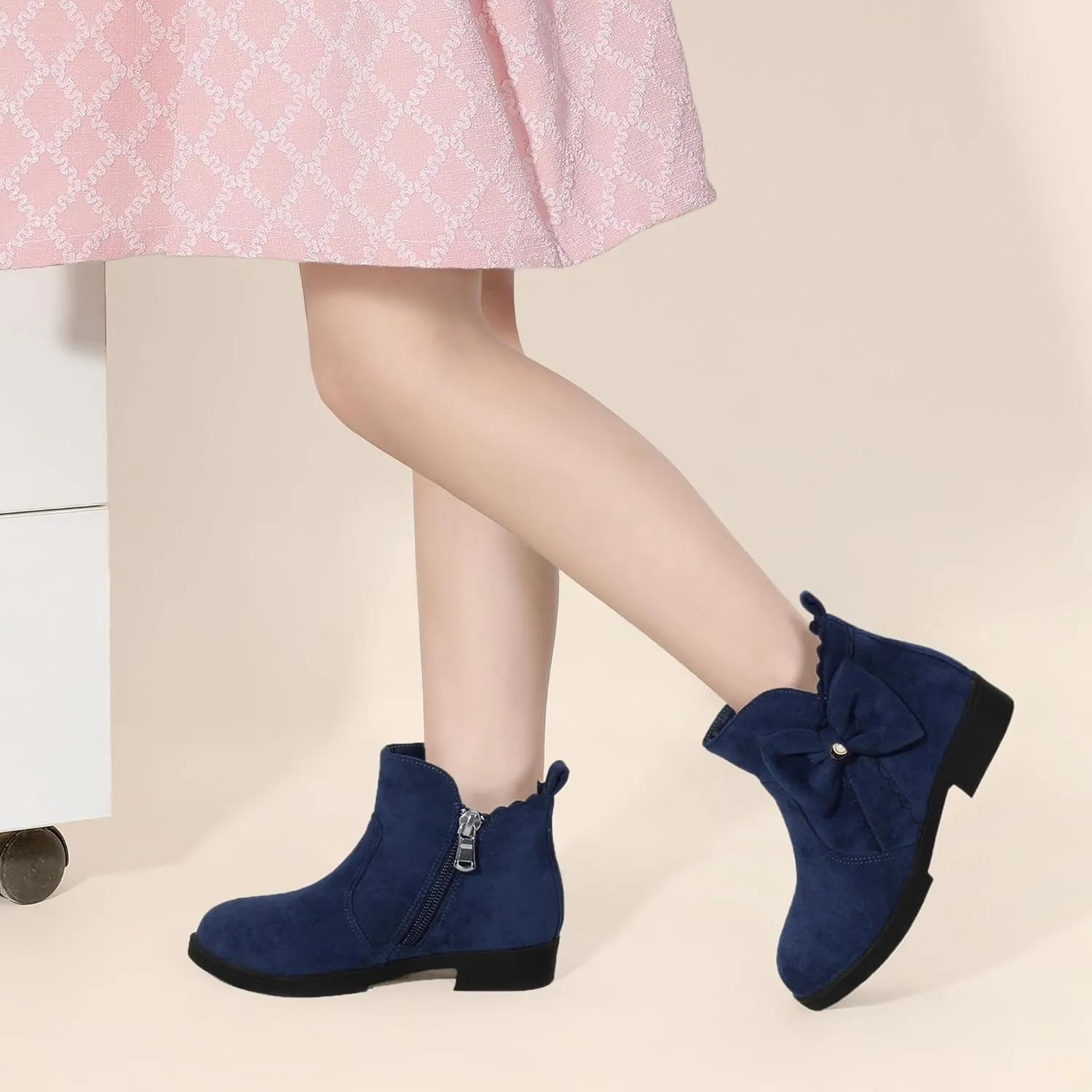 PANDANINJIA Toddler/Little Kid Girl's Clara Fashion Short Ankle Boots Pearls Bow Dress Booties with Zipper