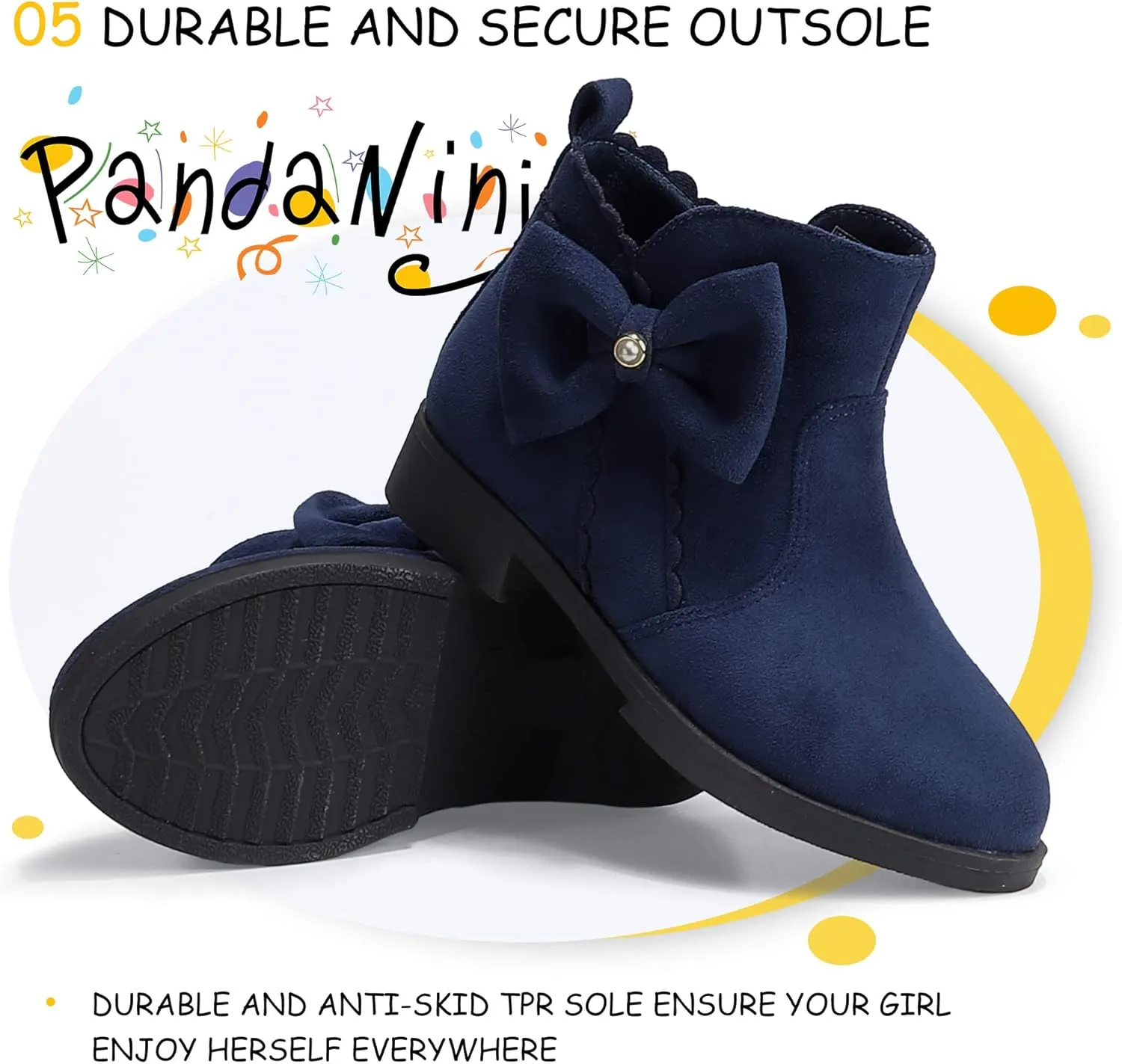 PANDANINJIA Toddler/Little Kid Girl's Clara Fashion Short Ankle Boots Pearls Bow Dress Booties with Zipper