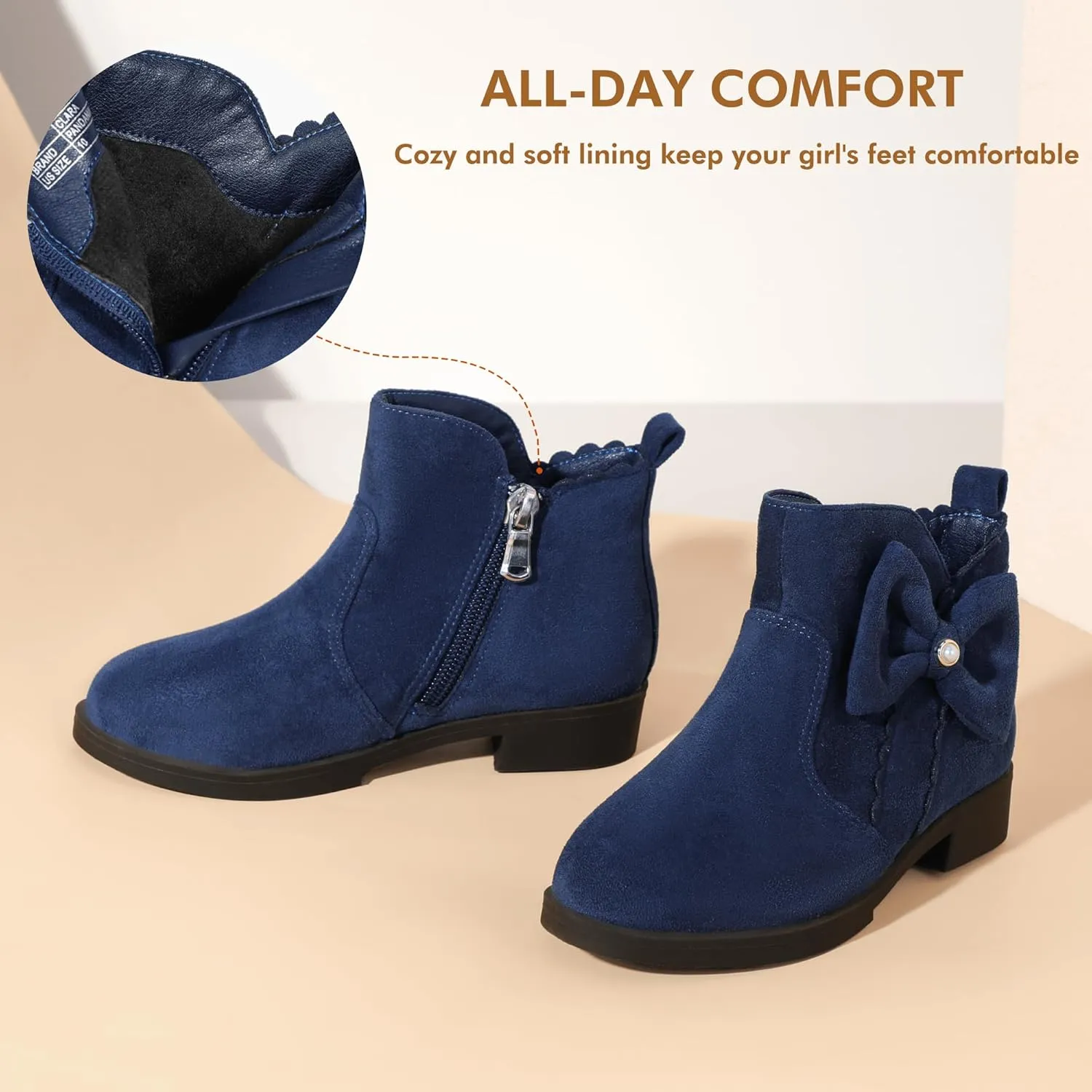 PANDANINJIA Toddler/Little Kid Girl's Clara Fashion Short Ankle Boots Pearls Bow Dress Booties with Zipper