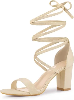Perphy Open Toe Lace Up Tie up Chunky Heeled Sandals for Women