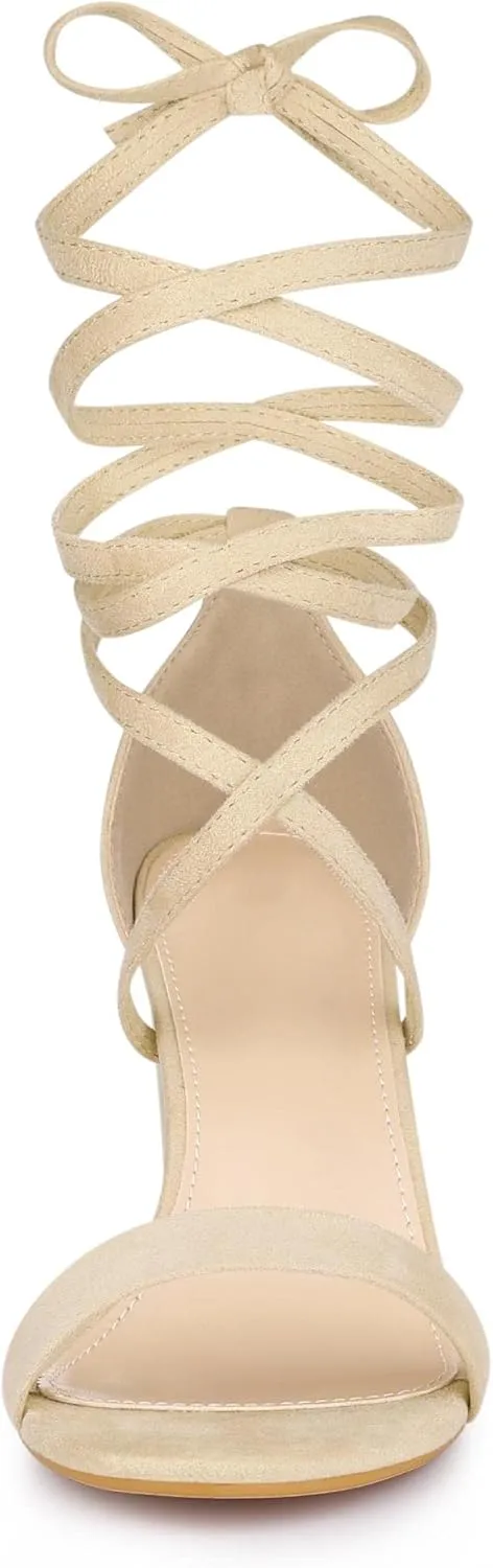 Perphy Open Toe Lace Up Tie up Chunky Heeled Sandals for Women