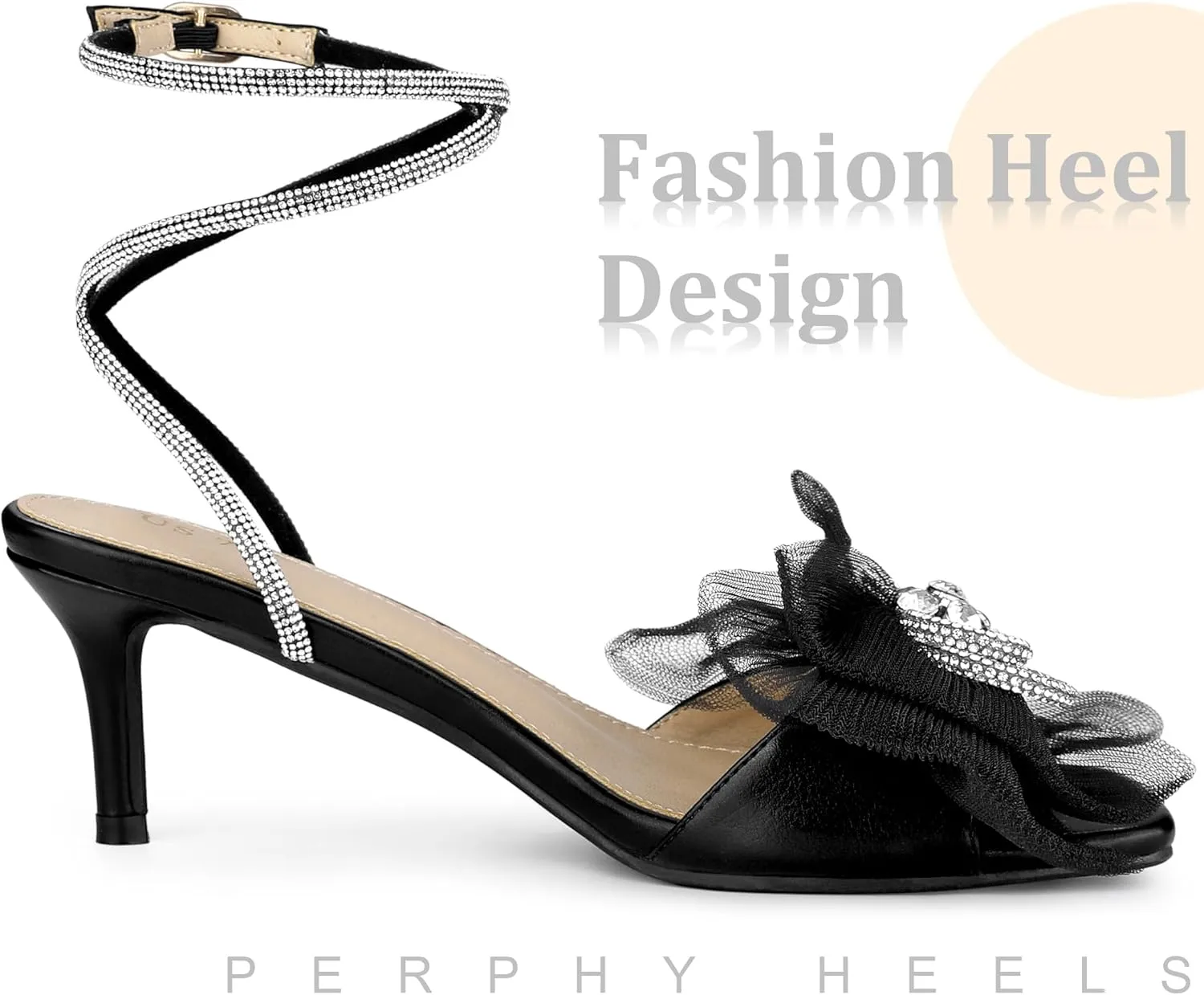 Perphy Sparkly Bow Rhinestone Kitten Heels Sandals for Women