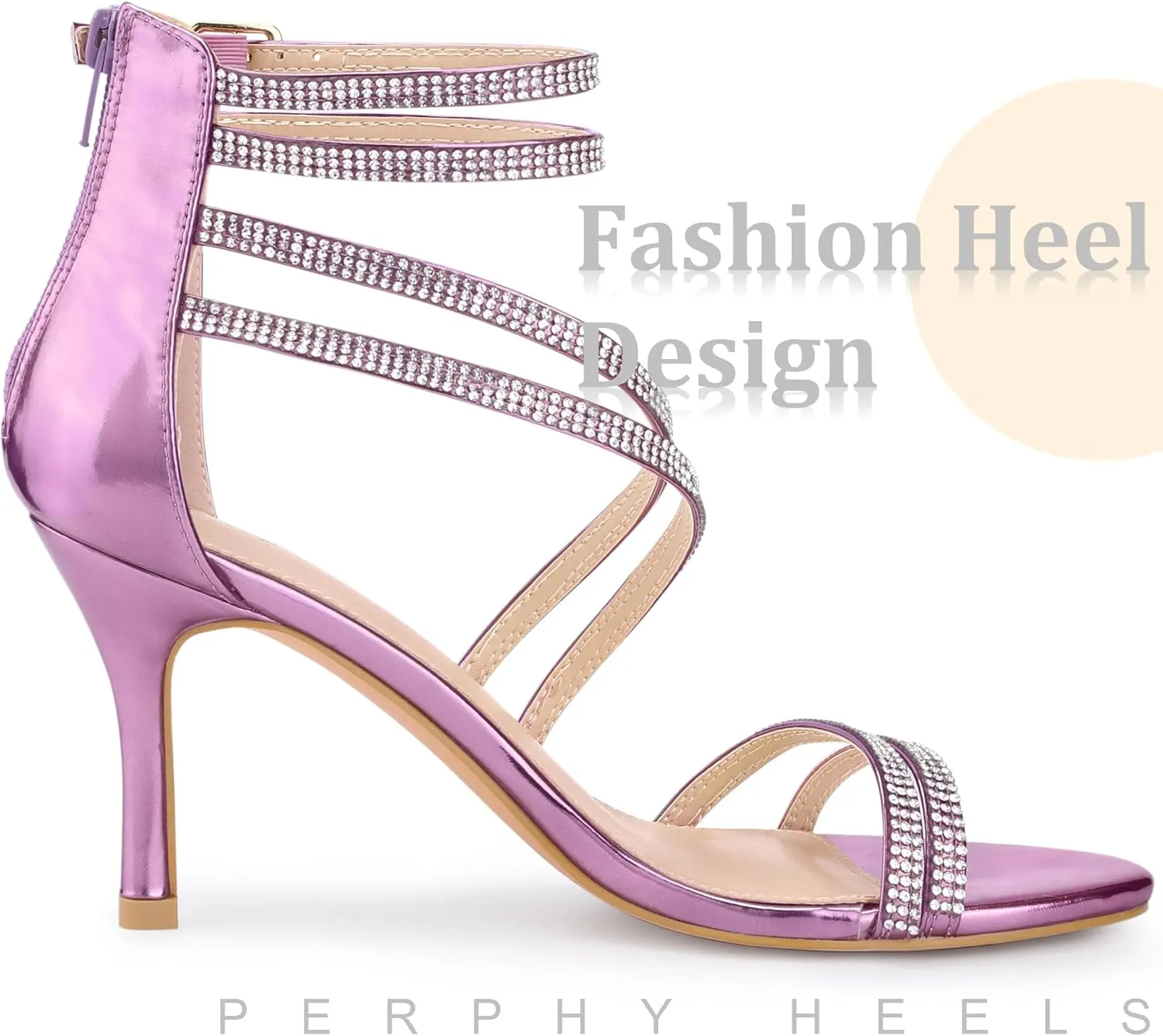 Perphy Stiletto Heel Strappy Rhinestone Heels Sandals for Women
