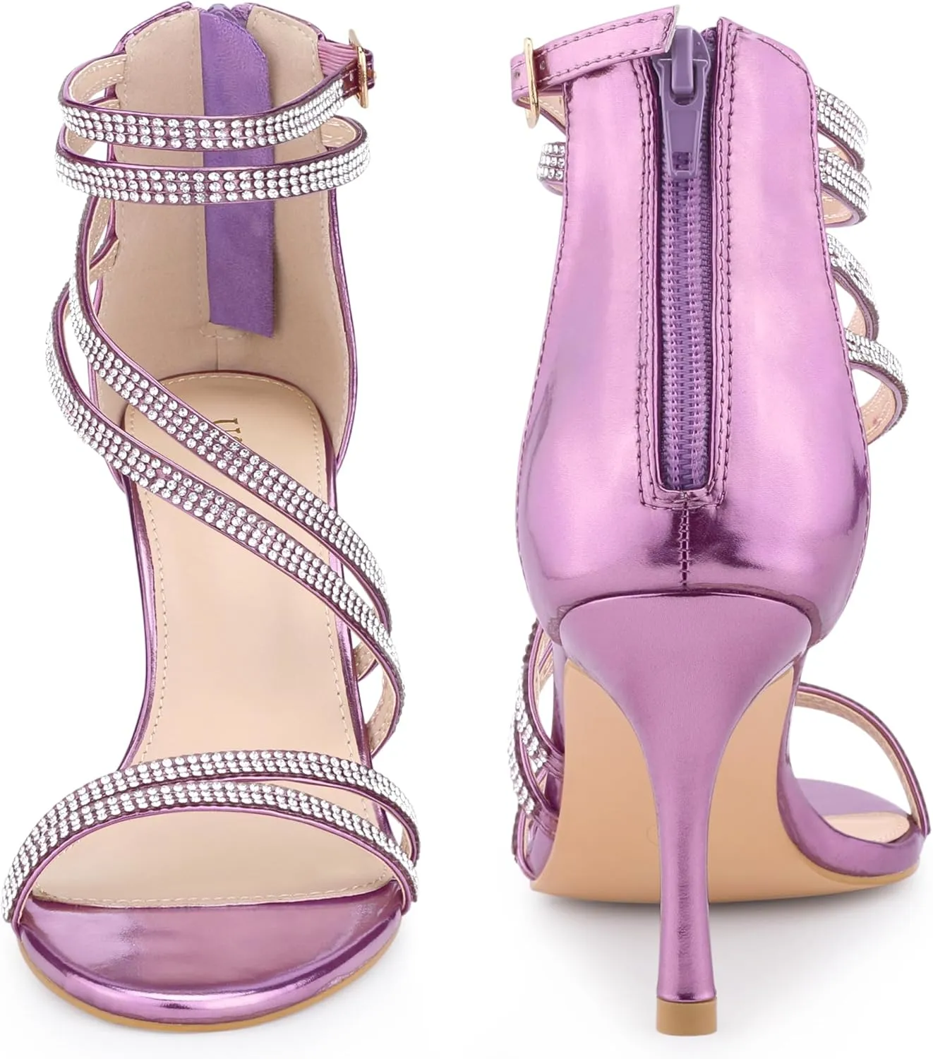 Perphy Stiletto Heel Strappy Rhinestone Heels Sandals for Women